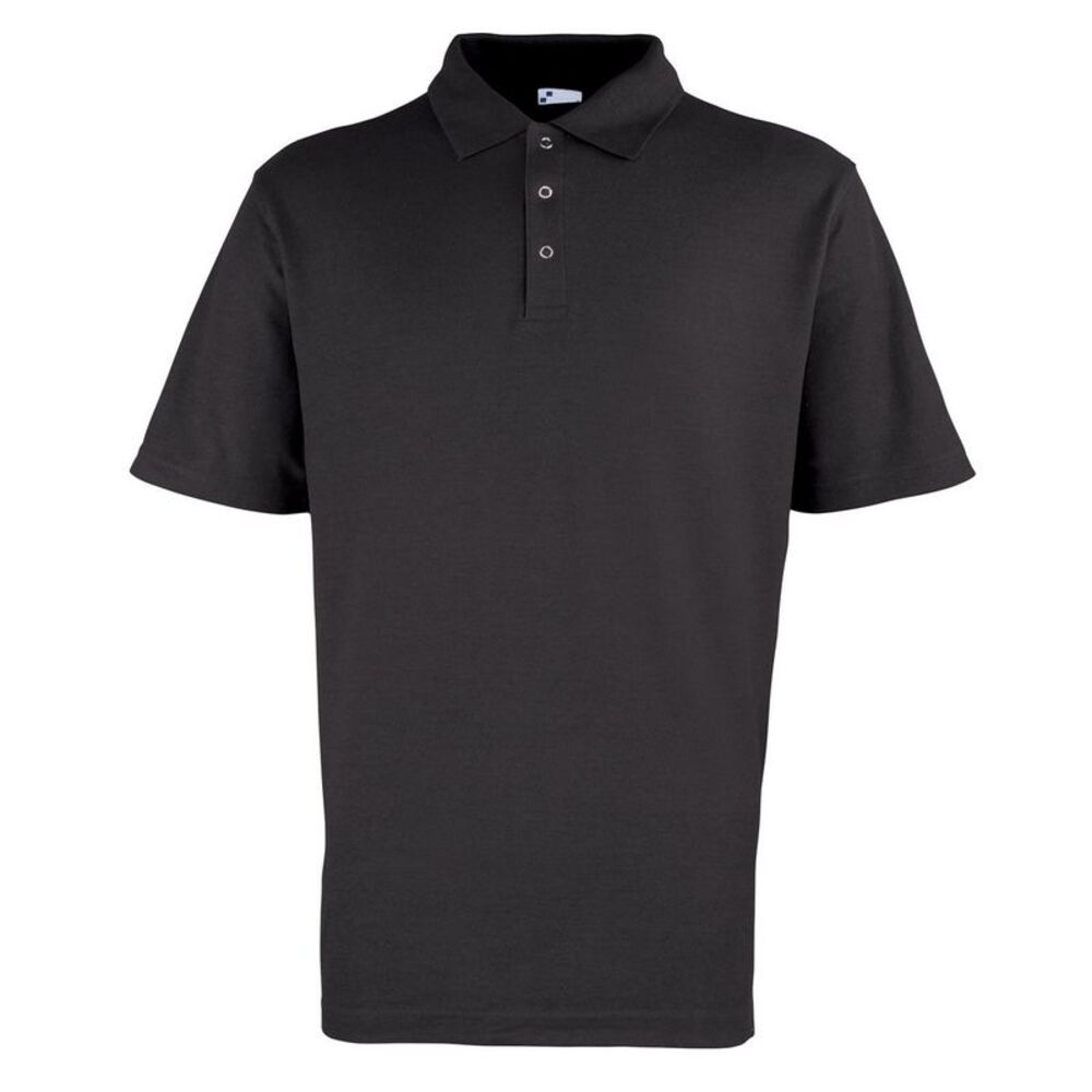 Premier Mens Pique Stud Front Polo Shirt / Black
